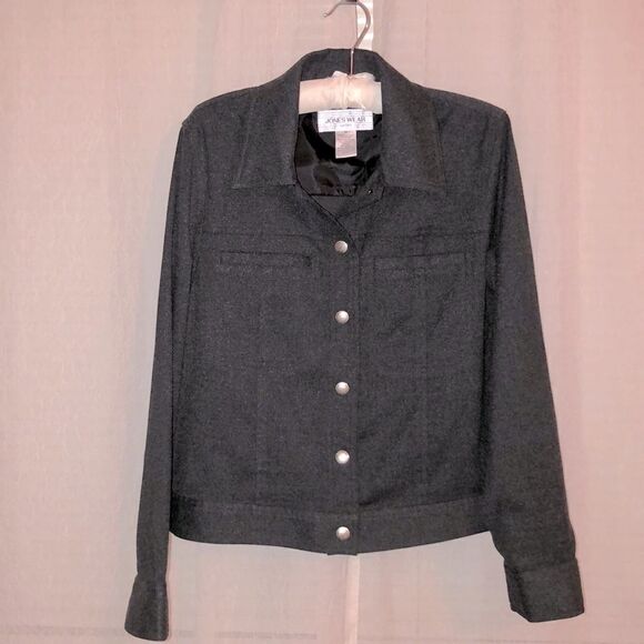 Jones Wear M Felt Like Charcoal Gray Snap Front Collared Moto Jacket - Picture 1 of 15